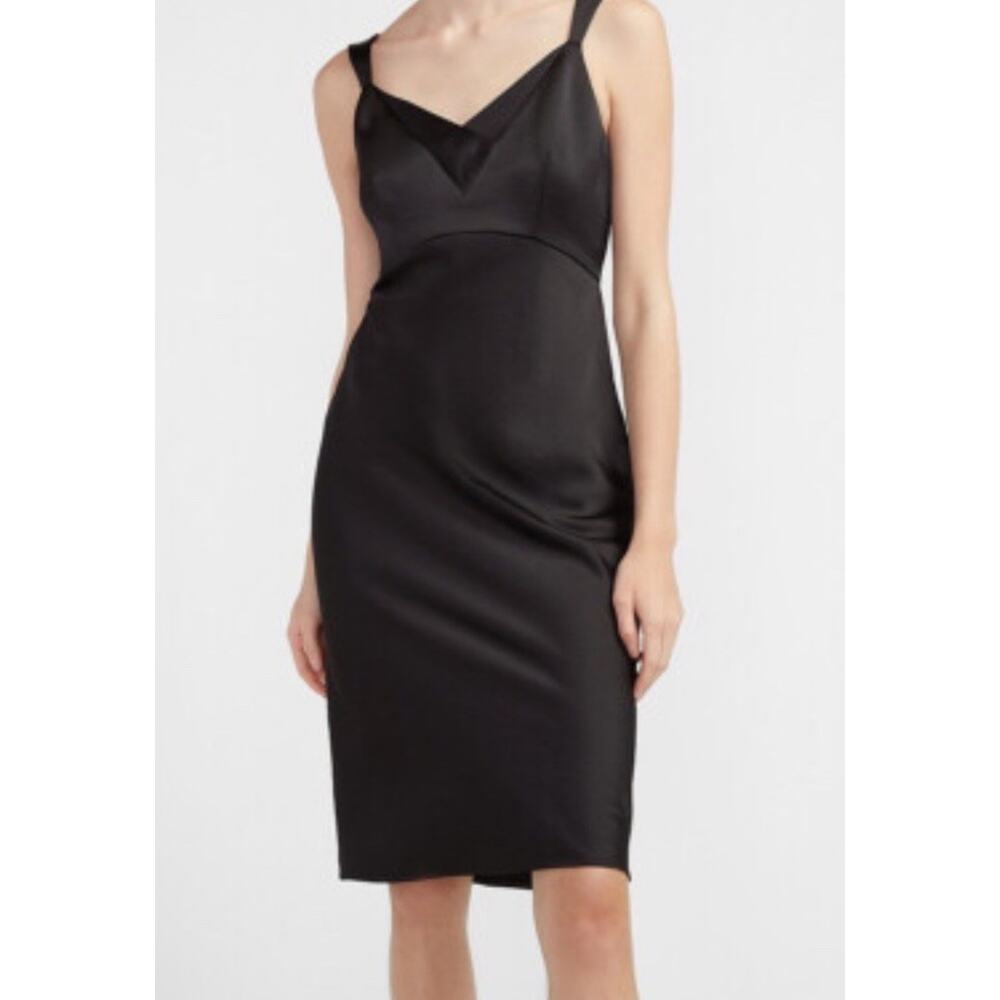 NWT EXPRESS BLACK SATIN V-NECK MIDI SLIP DRESS Cocktail Formal Sz Lg